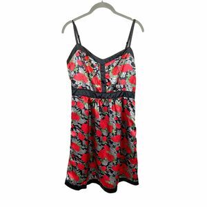 Romy y2k Dress Satin Rose Print Sleeveless Mini Romantic Retro Girlie sz M